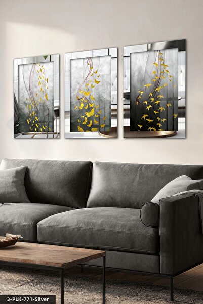 Evinemoda Gold Fish Butterfly Bird 3 Piece Plexi Mirrored Table