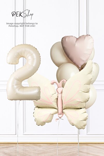 PEKSHOP Retro Cream Butterfly Theme 2 Year Old Birthday Balloon Chain Age Bal...