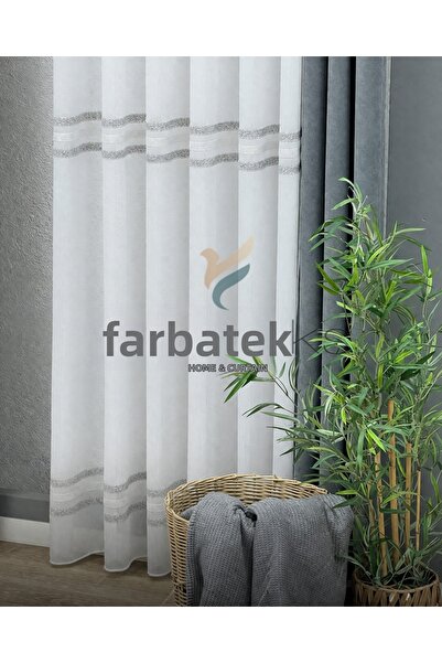 farbateks Ασημί κουρτίνα από τούλι με ασημί λωρίδες και γκλίτερ, που δεν σιδε...