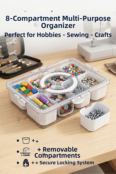 KaktüsKedi 8-Compartment Modular Multi-Purpose Organizer Box - Hobby, Sewing,...