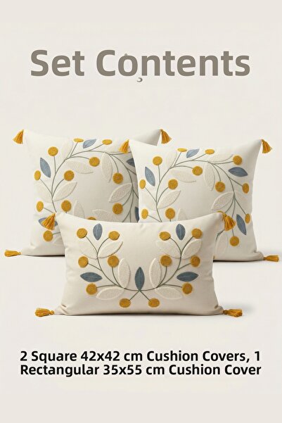 Destiva Home Σετ διακοσμητικών μαξιλαριών με κέντημα Punch, 2 τετράγωνα και 1...