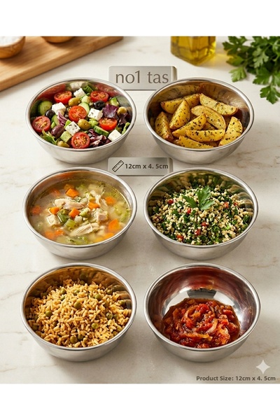 BİODATA Stainless Steel 6-Piece Soup and Food Bowl Set - 12 cm X 4.5 cm No:1 ...