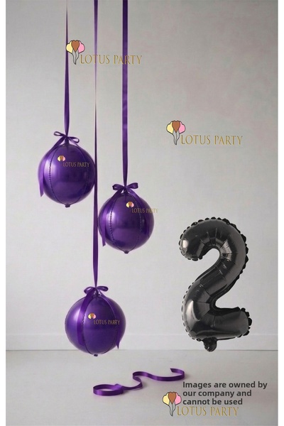 LOTUS PARTY Purple Set - Purple Globe Balloon - Purple Number Balloon - Globe...