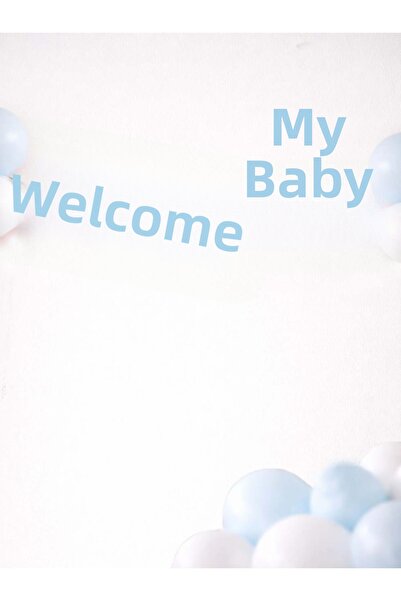 Parti Adresi Welcome Baby Written Calligraphy Banner Blue
