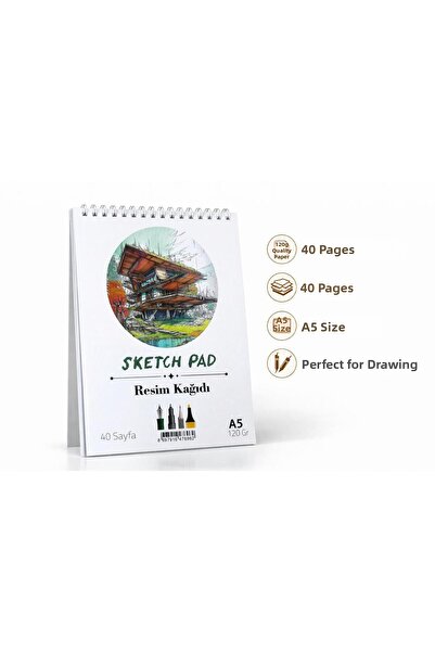 Artdesign Top Spiral A5 Sketch Pad 120Gr Drawing Notebook 40Yp