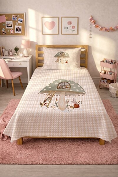 Evmila Καρό σετ νεανικού πικέ με φιγούρες μανιταριών - Διακοσμητικό κάλυμμα κ...