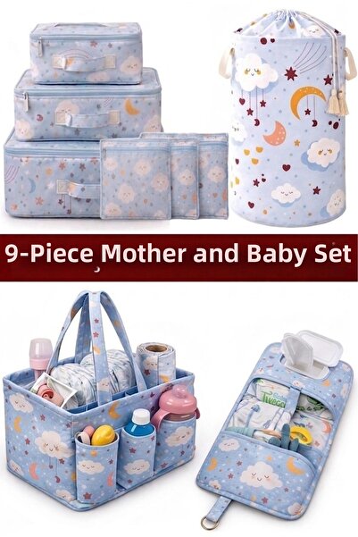 MorPort Luxury 9 Piece Mother Baby Set - Laundry Basket, Baby Bag, Diaper Bag...