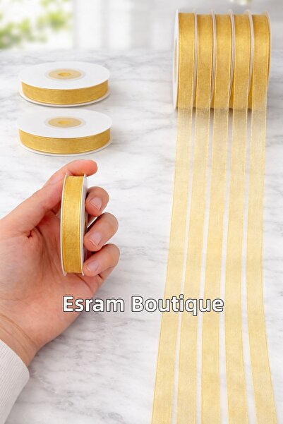Esram Butik Organza Tulle Ribbon Gold 1 cm 23 Mt, Bride, Bundle, Engagement, ...