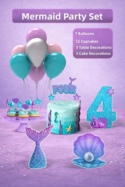 Hey Parti Σετ πάρτι γενεθλίων Γοργόνας 4 ετών - Σετ πάρτι γενεθλίων Γοργόνας ...