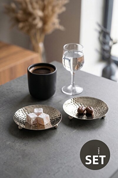 Vienev Set of 2 Silver Color Metal Mini Turkish Delight Bowls - Forged Patter...