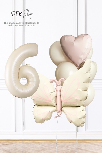 PEKSHOP Retro Cream Butterfly Theme 6Th Birthday Balloon Chain 6Th Birthday B...