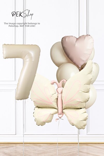 PEKSHOP Retro Cream Butterfly Theme 7Th Birthday Balloon Chain 7Th Birthday B...