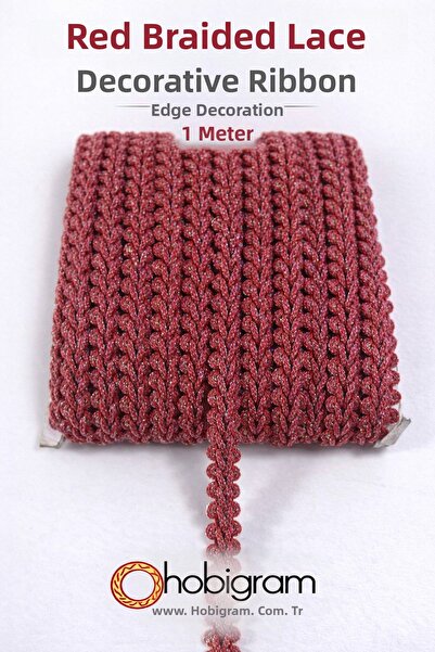 Hobigram Διακοσμητικό στολίδι άκρων με κορδέλα Janjanlı Red Glitter Cornella ...