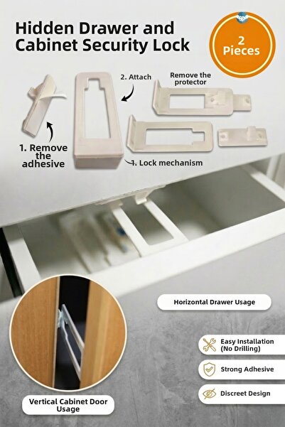 Miningaa 2 τεμάχια Εύκολη χρήση Λευκό χρώμα Κρυφή κλειδαριά εντός ντουλαπιού ...