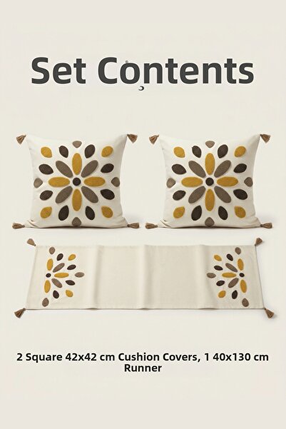 Destiva Home Σετ με κεντητό σχέδιο Punch, 2 τετράγωνα μαξιλάρια, 1 ράνερ, δια...