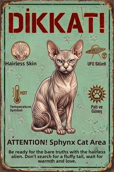 Iron Paws Sfinks (Extraterestru fără păr) - Semn de avertizare - Placă decora...