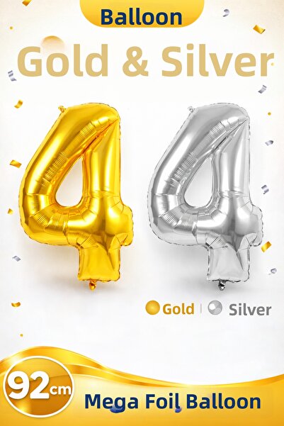 WORDAKS Foil Balloon Number 4 Helium Balloon 97 cm Silver Color - 4 Years Old...