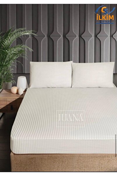 cs ilkim Σετ σατέν ελαστικού σεντονιού από βαμβάκι με ρίγες + 2 μαξιλαροθήκες...