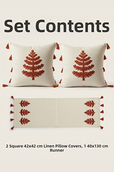 Destiva Home Σετ με κεντητό σχέδιο δέντρου, 2 τετράγωνα μαξιλάρια, 1 ράνερ, δ...