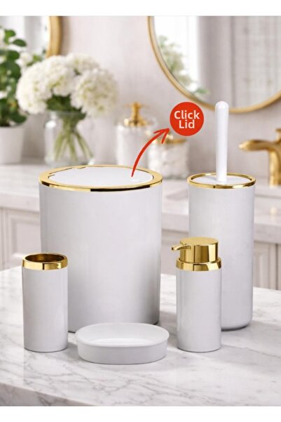 Store HGY Home Χρυσό Λεπτομερές Υπόλευκο Στρογγυλό Σετ Μπάνιου 5 τεμαχίων