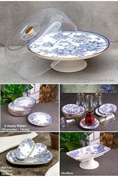 Pinkev 24 Piece Ceramic Cake Tea and Cup Breakfast Serving Plate Set with Gla...