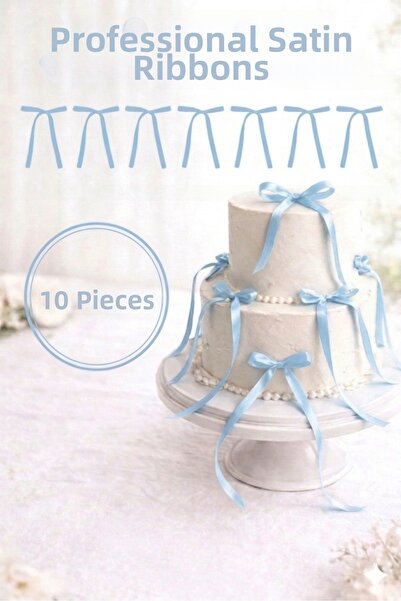 Mavi Masal Σετ 10 μακριών σατέν κορδελών με φιόγκο |   Διακόσμηση Τούρτας, Γε...