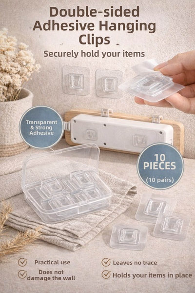 Anadolu Saray 10 Κλιπ διπλής όψης με αυτοκόλλητο διαφανές κλιπ, ισχυρός γάντζ...