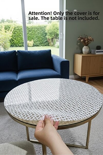 Rona Home Στρογγυλό κάλυμμα τραπεζιού σαλονιού – Πολυτελές PVC διαφανές, κρεμ...