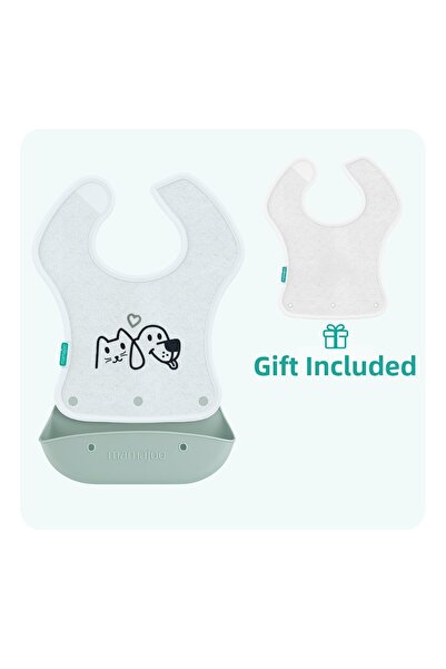 Mamajoo Silicone & Fabric Folding Baby Bib |   2-in-1 Powder Green + Fabric A...