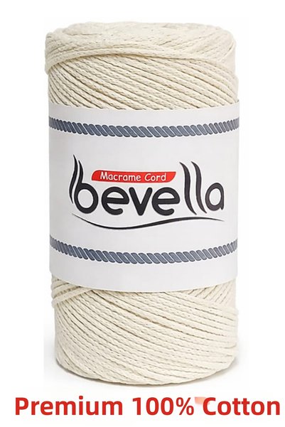Bevella Macrame Cord حبل حقيبة مكرامية فاخر بلون إكرو 2 مم 200 جرام 5 قطع