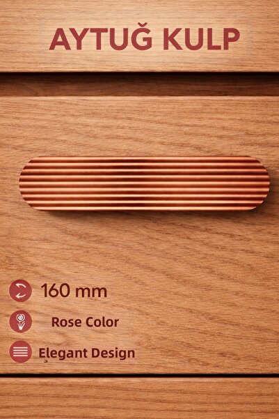 Badem10 Λαβή συρταριού Aytuğ Geniş T ριγέ οβάλ ροζ 160 mm Μοντέρνα κομψή σχεδ...
