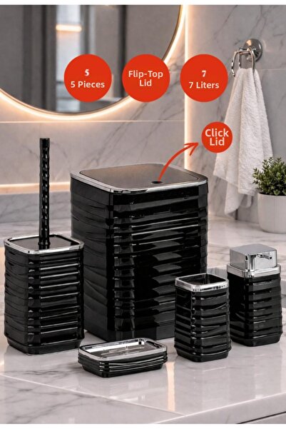 Store HGY Home Σετ Μπάνιου 5 τεμαχίων Luna Square με Λεπτομέρεια από Μαύρο Χρ...