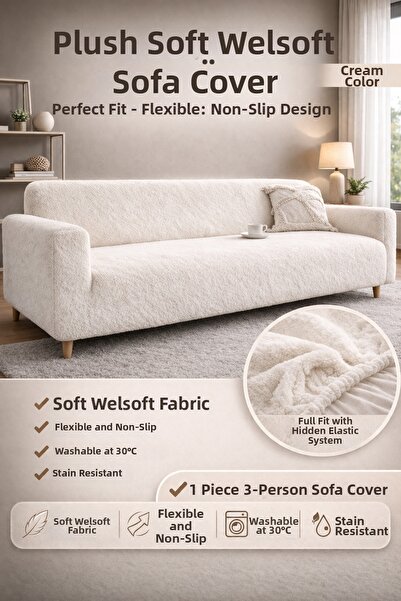etleshome Μαλακό ελαστικό κάλυμμα καναπέ Welsoft για 3 άτομα, αντιολισθητικό,...