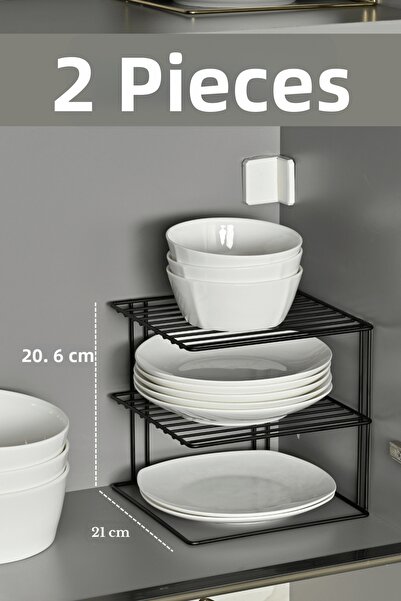 Edora Home Σετ 2 τεμαχίων Μαύρο ματ 3-επίπεδο ράφι για πιάτα και ποτήρια, οργ...