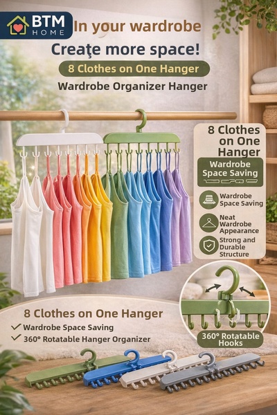 btm home Οργανωτής κρεμαστών ρούχων με 8 γάντζους για εσωτερικό ντουλάπι 360 ...