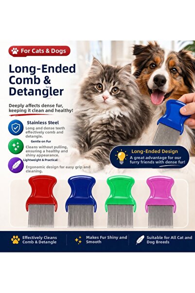 HAYHAYPETSHOP مشط طويل الأطراف للشعر والقمل - مشط فعال لتنظيف شعر القطط والكل...