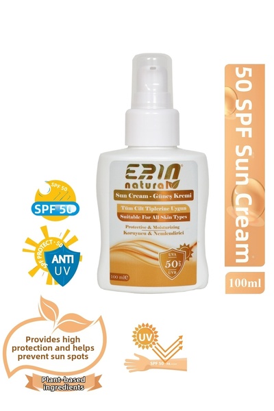 Erin Natural كريم الشمس حماية عالية 50 عامل حماية من الشمس 100 مل