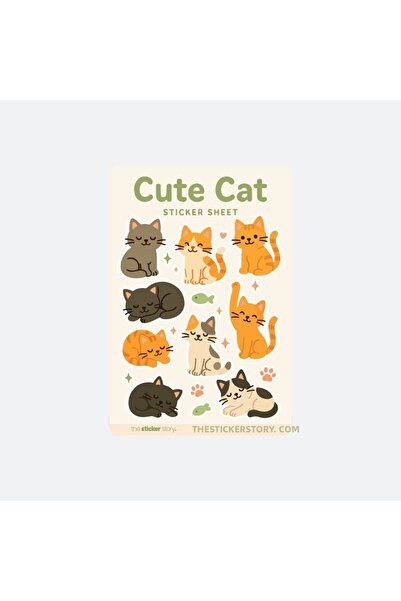 The Sticker Story. ورقة ملصقات قطط لطيفة