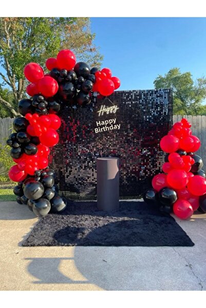 Parti Düşleri Red - Black Balloon Birthday Chain Set