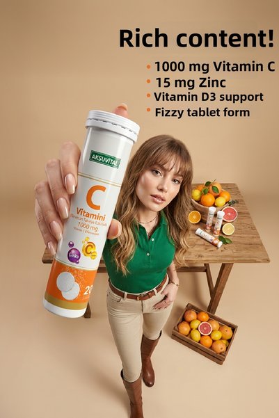 Aksu Vital فيتامين سي الزنك 1000 ملغ 20 قرصًا منفوخًا