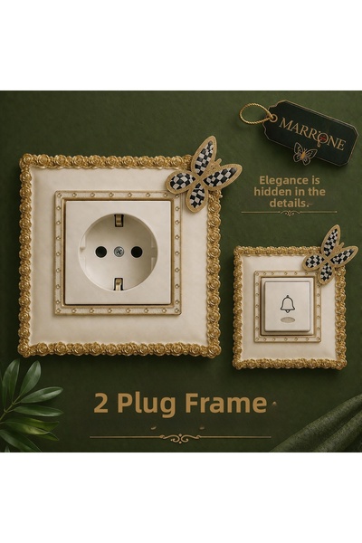 Marrone 2 Τεμάχια Πλαίσιο Πρίζας με Χρυσή Λεπτομέρεια