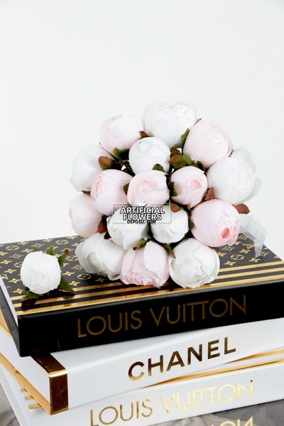 Yapay Çiçek Deposu Νυφική ​​ανθοδέσμη 17 τεμαχίων Παιώνια Τριαντάφυλλα Πούδρα...