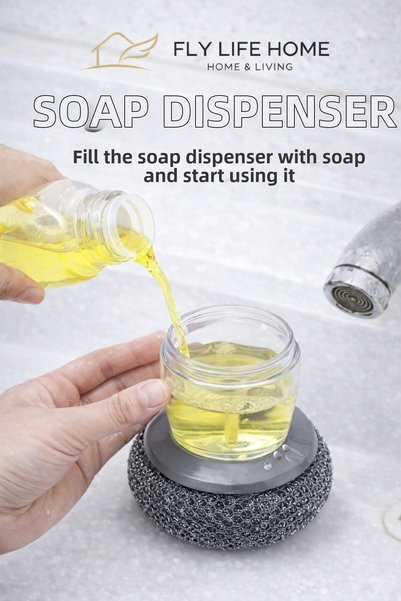 FLY LIFE Dishwashing Sponge with Detergent Container, Stainless Wire Practical Dishwashing Sponge (1 Piece)