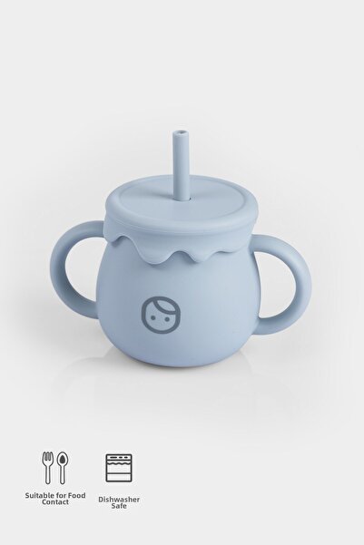 Little Gusto Silicone Water Bottle and Snack Cup with Straw Blue