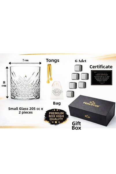 PERLOTUS Izmir Series Whiskey Glass Set of 2 Crystal Glasses with Cooling Stone, Torch and Magnet, Gift Boxed