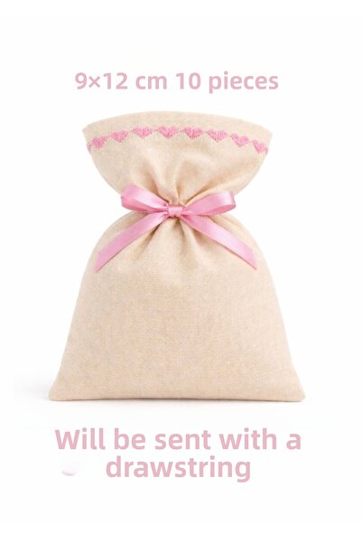 ALASEREN 10 Pieces 9×12 cm Pink Embroidered Raw Cloth Beige/Cream Color Fabri...