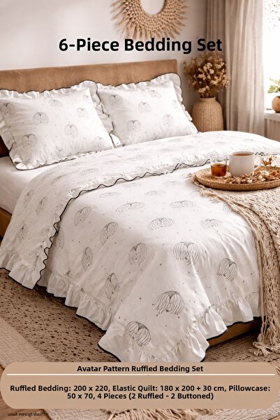 Larispera Σετ κλινοσκεπασμάτων από 100% βαμβάκι Ranforce με διπλό βολάν και σ...