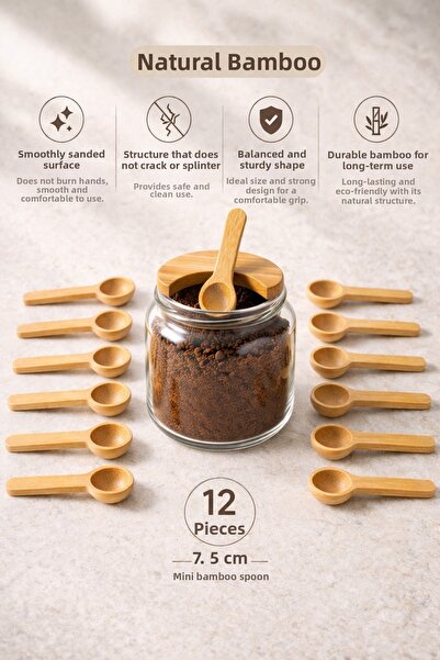 Mottogo Set of 12 Bamboo Spice Spoons 7.5 cm Mini Coffee Spoons
