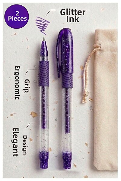 Artlantis Purple Glitter Gel Pen 1.0mm 2 Pieces Fluent Writing Pensil Glitter...
