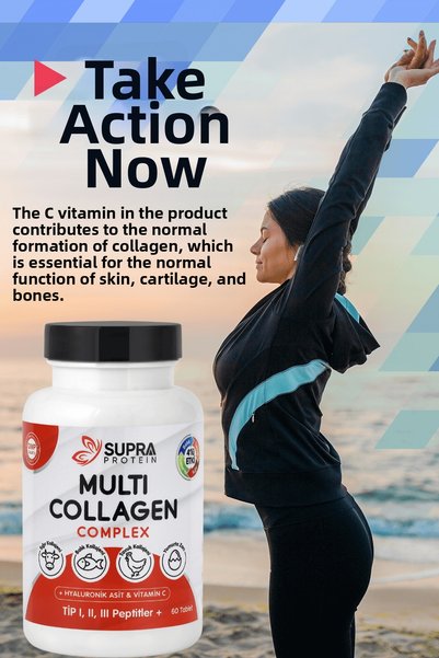 Supra Protein Multi Collagen Complex 60 Tablets - 5 Types of Collagen Mix + Hyaluronic Acid & Vitamin C